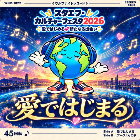 愛ではじまる EPのレコードジャケット。アースくんと星空